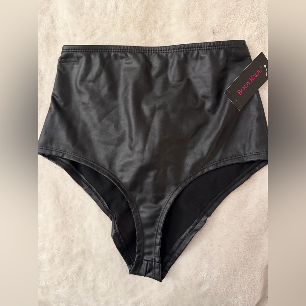 NWT Body Rage Black High-Waisted Faux Leather Booty Shorts